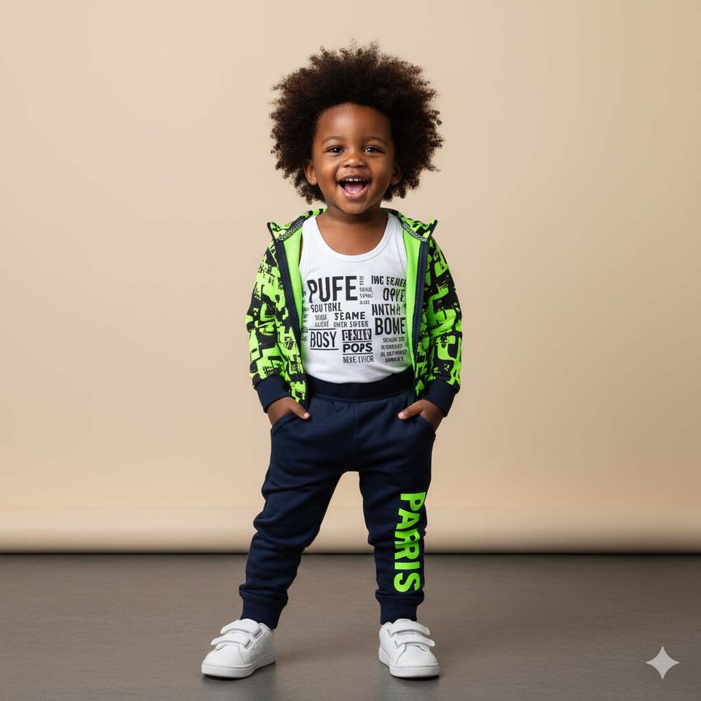 Premium Kids’ 3-Piece Suit (Trouser, Zipper & Shirt)