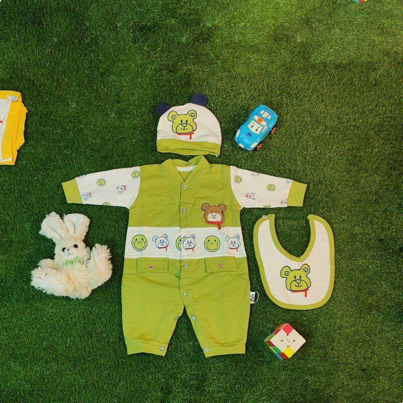 Cute Baby & Baba Bear Rumple Set with Cap & Bib (0–3 Months) - Image 2