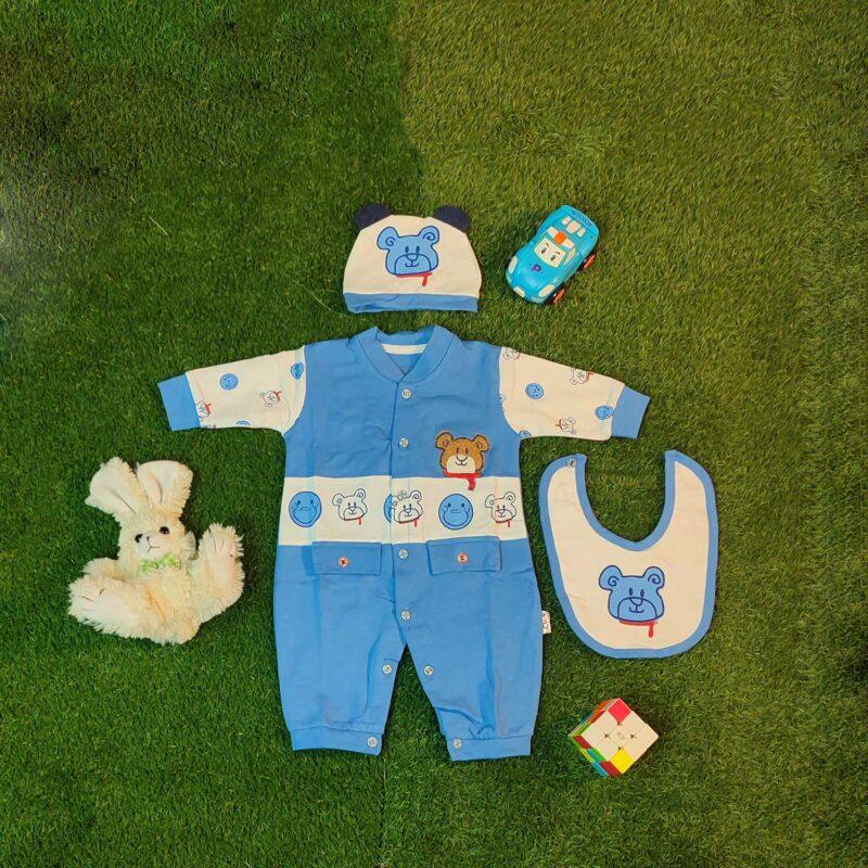 Cute Baby & Baba Bear Rumple Set with Cap & Bib (0–3 Months)