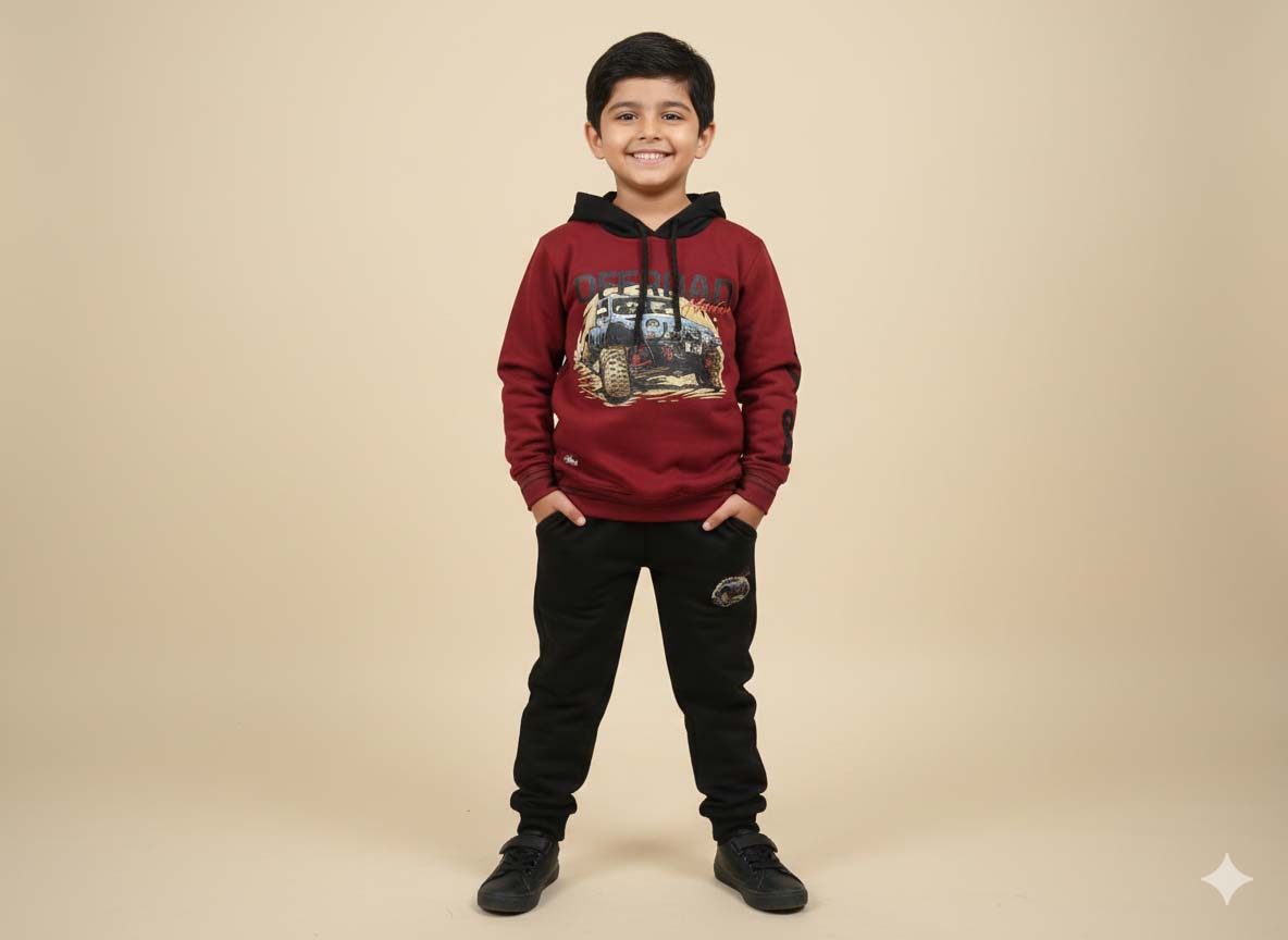 Kids Hoodie & Trouser – Jeep Design (Pure Fleece Winter Collection, 4–/8 Years)