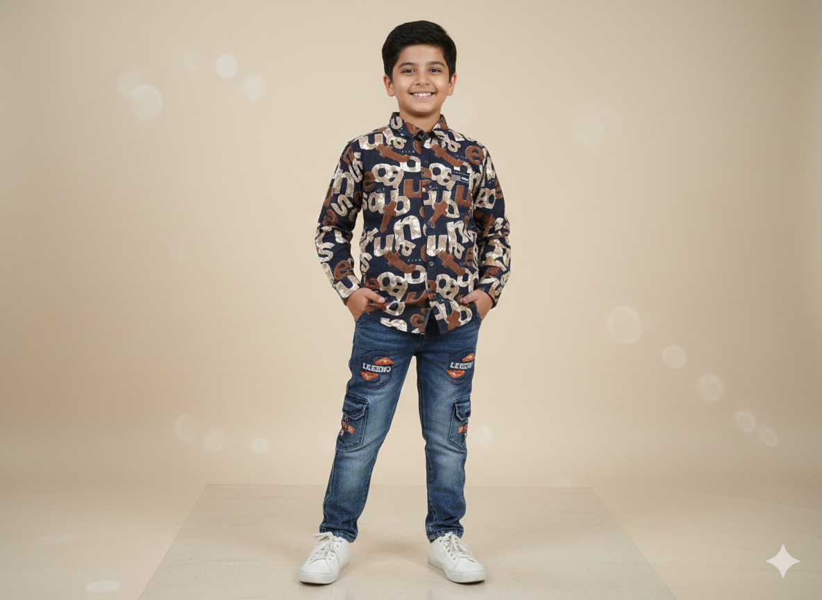 Boys Collar Shirt & Fancy Pant Set – Luxury Style (4–9 Years)