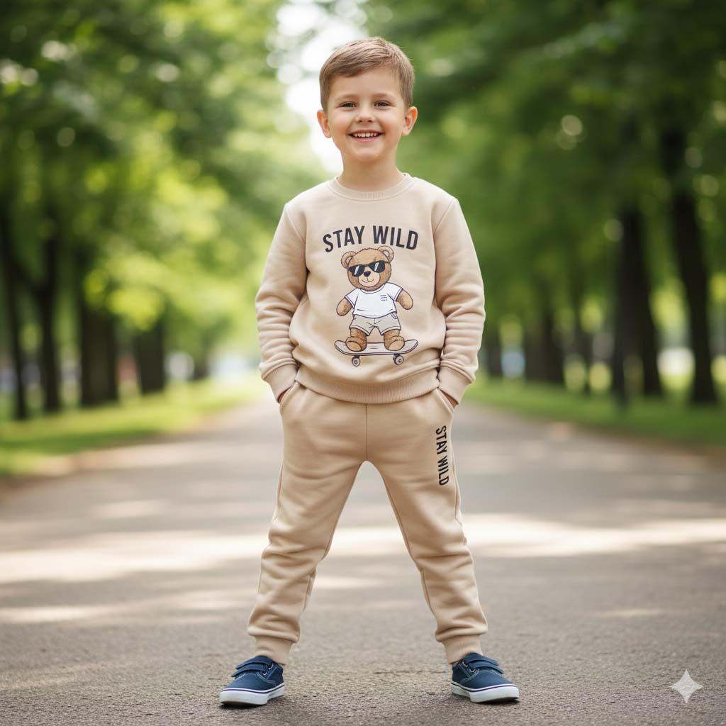 Kids Trouser & Shirt Set – Teddy Design (Pure Fleece for Winter, 7–9 Years)