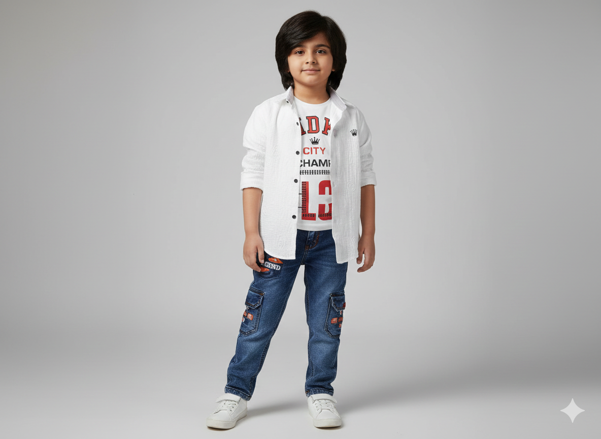 Boys Double Piece Collar Shirt & Pant Set (4-9 years)