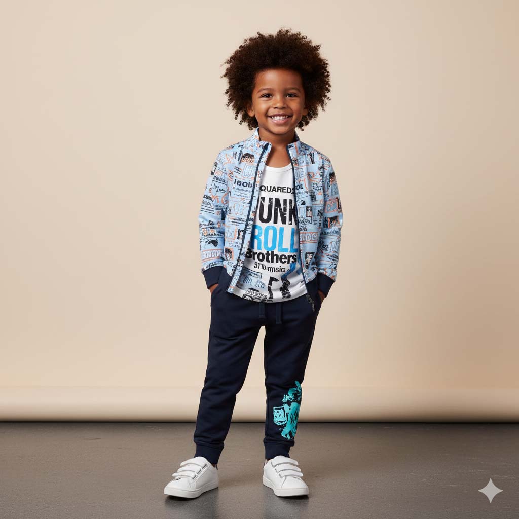 Premium Kids’ 3-Piece Suit (Trouser, Zipper & Shirt)