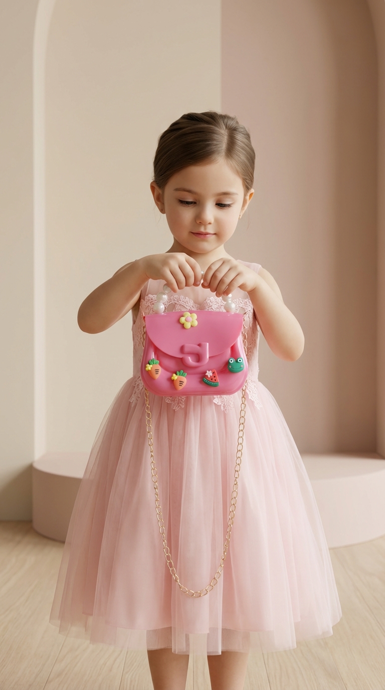 Baby Girl Pink Mini Pearl Handle Handbag – Cute Party Crossbody Purse