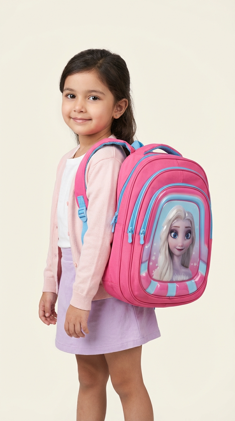Girls Cartoon School Backpack – Pink Kids School Bag (Frozen Style)