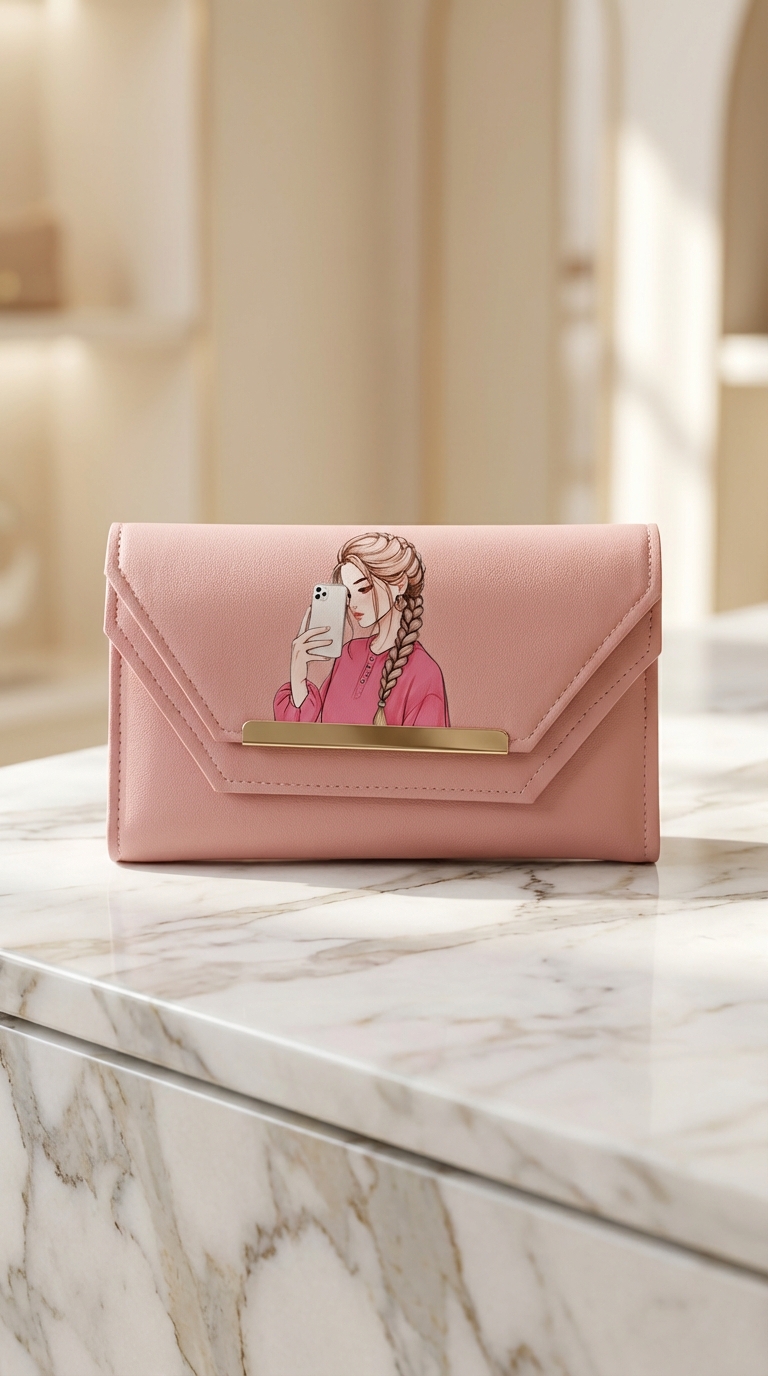 Printed Girl Luxury Wallet Pink Color (Copy) - Image 2