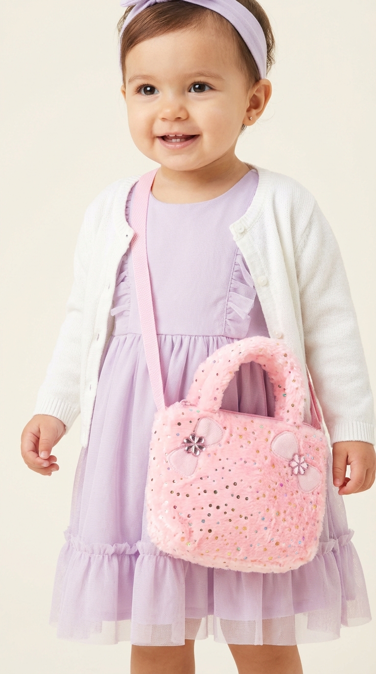Baby Girl Pink Plush Crossbody Handbag – Cute Toddler Shoulder Purse